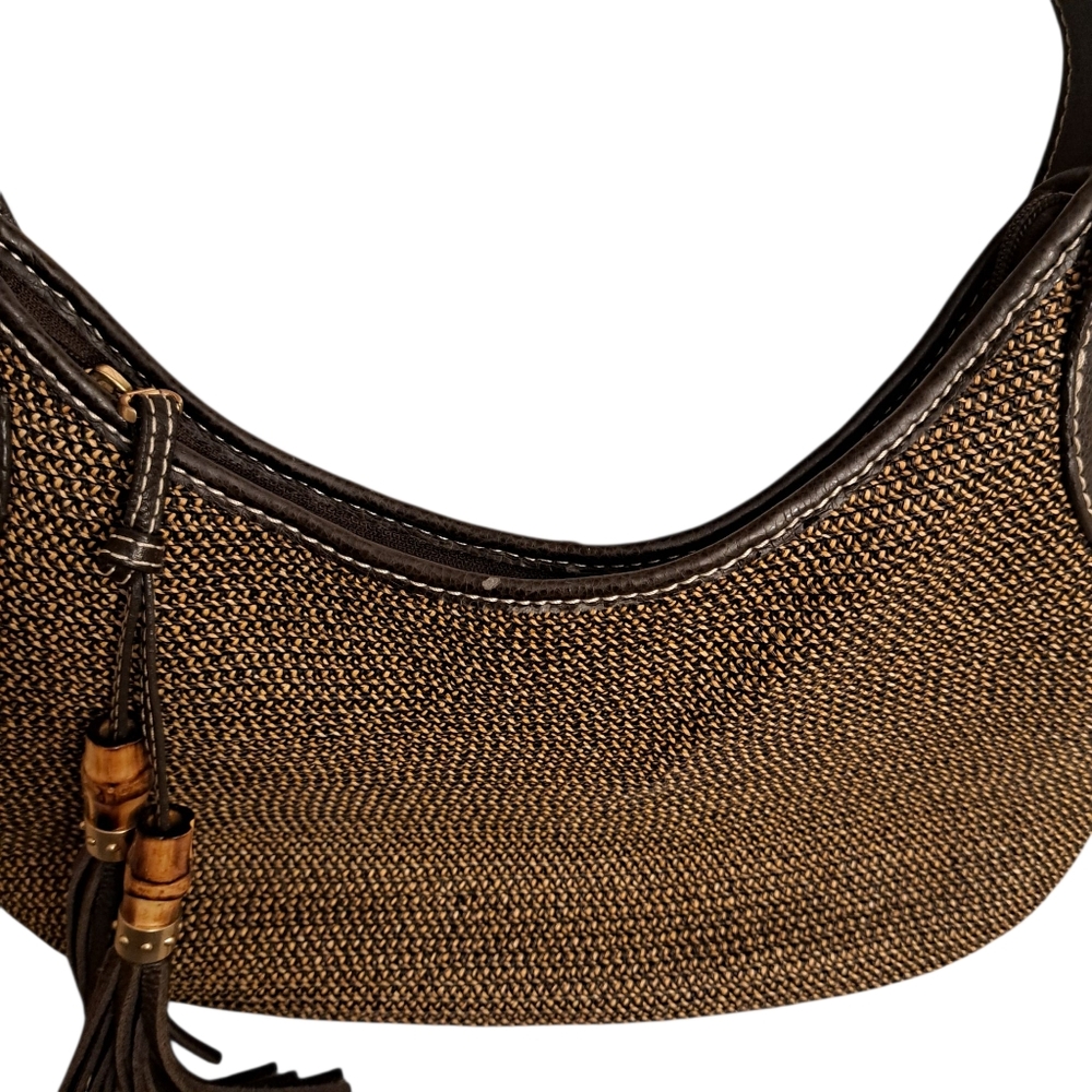 Talbots Vintage Bamboo Tassle Raffia Shoulder Bag - Picture 11 of 14